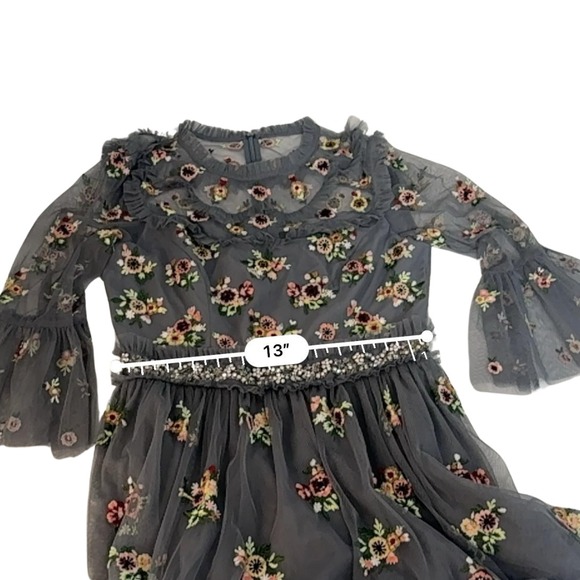Needle & Thread Blue Floral Embroidered Tulle Midi Dress Fairy Prom Indie Folk - Picture 10 of 13